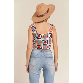 Multi-Color Crochet Crop Tank Top - 0