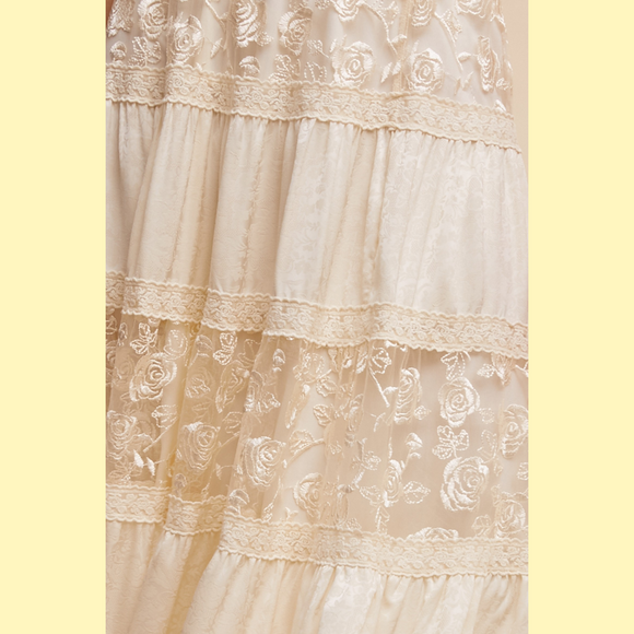 Floral Embroidered Tiered Maxi Skirt with Scalloped Hem