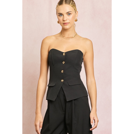 Button Front Tube Top with Split Hem