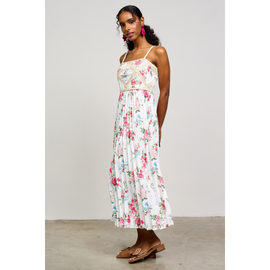 Printed Crochet Patch Pleated Dress