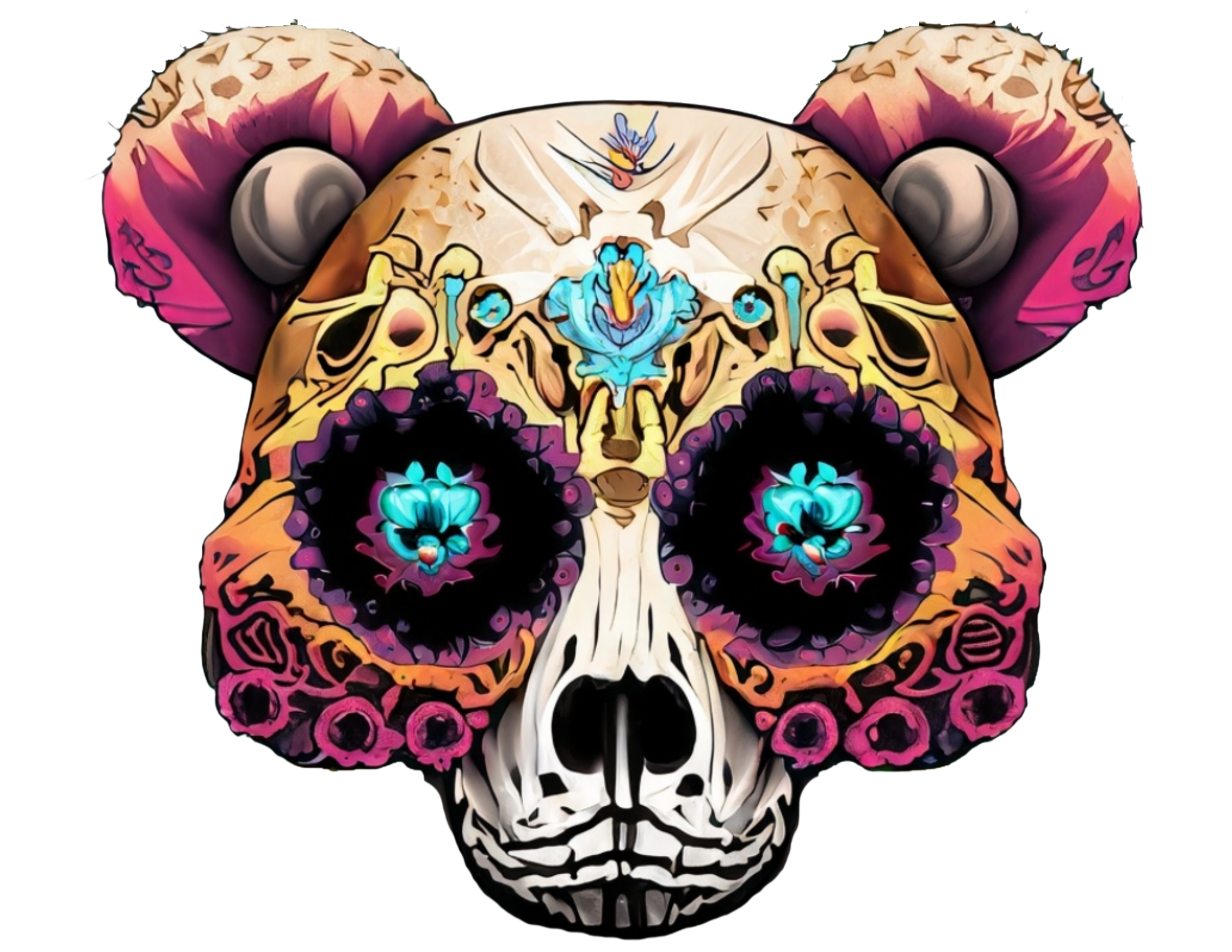 Minimalist sugar skull bear face design with bold colors