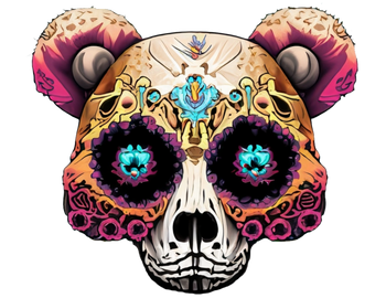 Minimalist sugar skull bear face design with bold colors