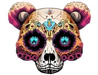 Minimalist sugar skull bear face design with bold colors