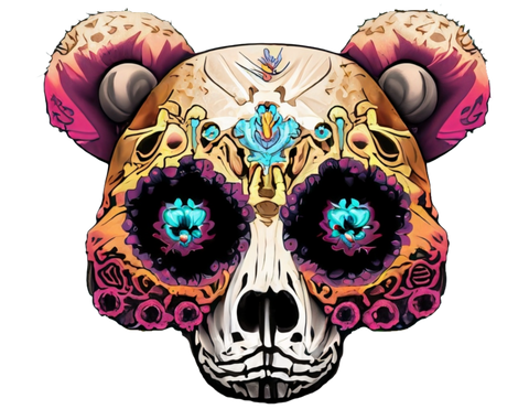 Minimalist sugar skull bear face design with bold colors