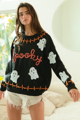 Spooky Sequin Ghost Oversized Halloween Sweater