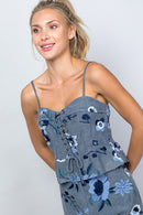 Floral Embroidered Corset Tank with Lace-Up Front-2