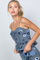 Floral Embroidered Corset Tank with Lace-Up Front-1