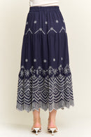 Embroidered Tiered Midi Skirt-5
