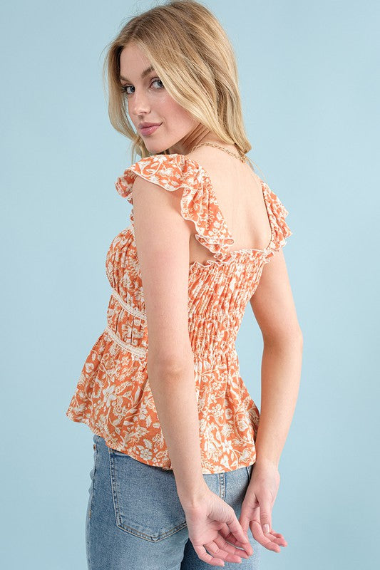 Printed Lace Trim Top