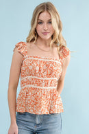 Printed Lace Trim Top-5