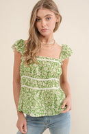 Printed Lace Trim Top-3