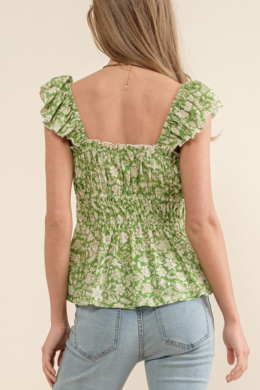 Printed Lace Trim Top