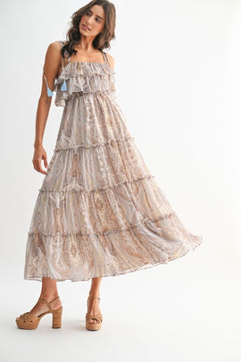 Bohemian Paisley Maxi Dress – Flowy Tiered Boho Style - 0