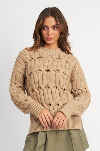 Open Knit Sweater with Slits