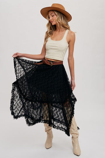Lace Tiered Midi Skirt - 0