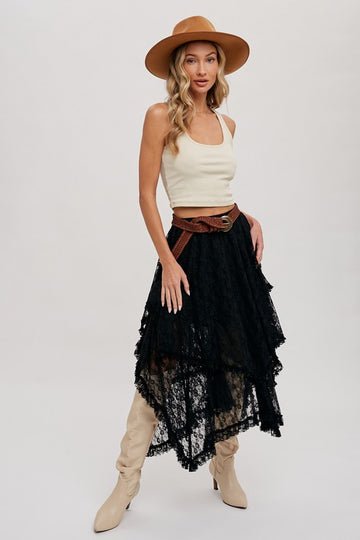 Lace Tiered Midi Skirt