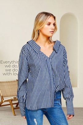 Oversized Stripe Back Bow Shirt