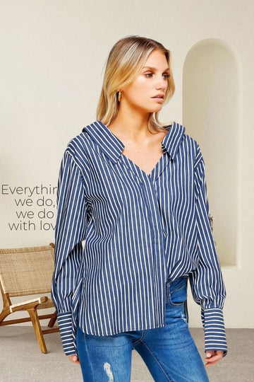 Oversized Stripe Back Bow Shirt