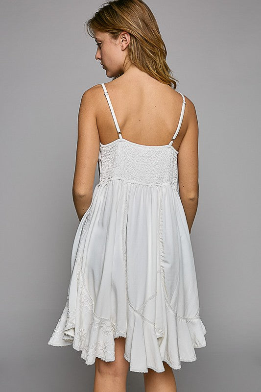Square neck sleeveless embroidery mini dress