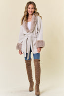 Faux Fur Trimmed Hood and Sleeve Jacket-2