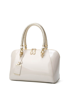 Buy white Patent Leather Evening Tote Bag with Gold Handles