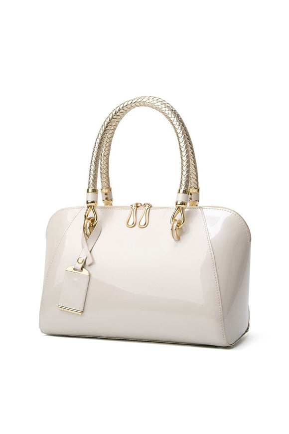 Patent Leather Evening Tote Bag with Gold Handles