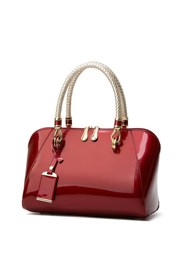 Patent Leather Evening Tote Bag with Gold Handles - 0