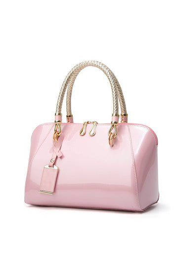 Buy pink Patent Leather Evening Tote Bag with Gold Handles