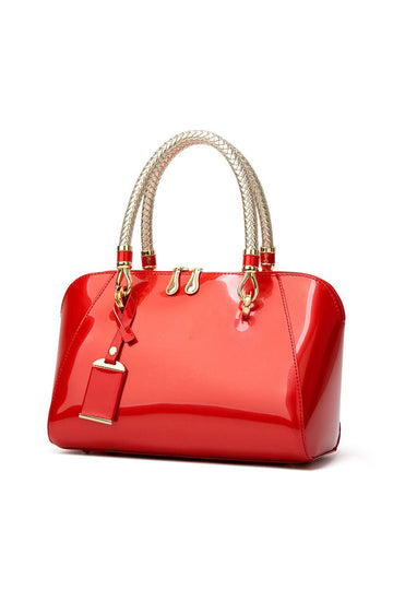 Patent Leather Evening Tote Bag with Gold Handles