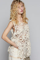 Sleeveless Crochet Fringe Top – Round Neck-3