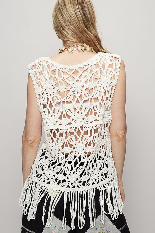 Round neck sleeveless crochet top - 0