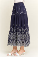 Embroidered Tiered Midi Skirt-2