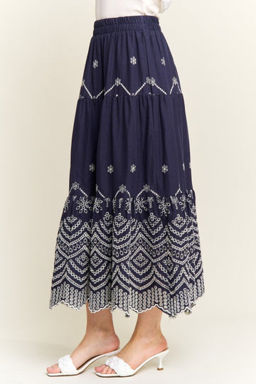 Embroidered Tiered Midi Skirt - 0