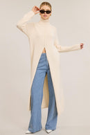 Turtleneck Tunic Sweater Dress with Front Slit-7