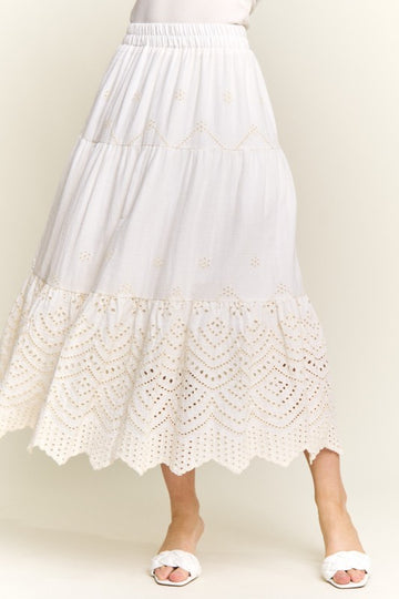 Embroidered Tiered Midi Skirt