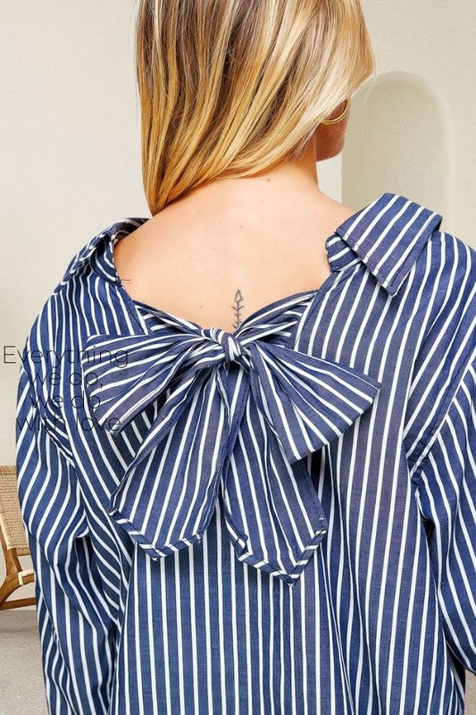 Oversized Stripe Back Bow Shirt