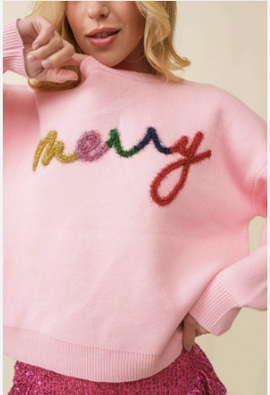 MERRY Letter Christmas Sweater - 0