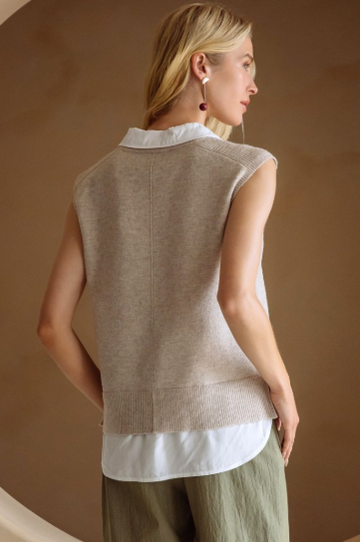 Layered Look Collared Sweater Vest - 0