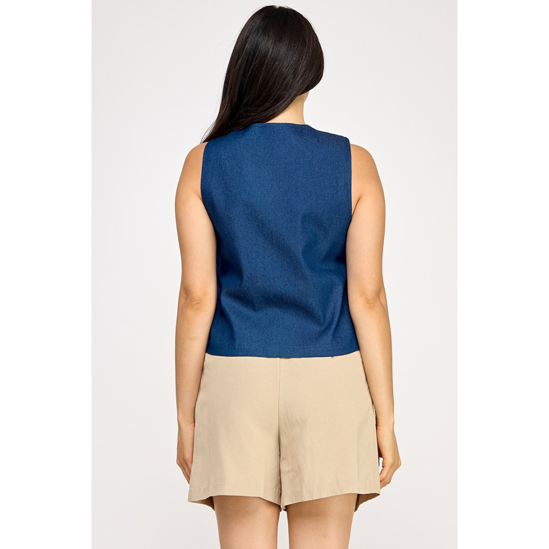Embroidered Detail Graphic Denim Vest