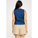 Navy Tie-Up Vest with Embroidered Floral Detail-3