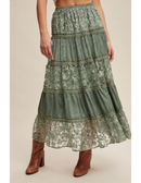 Floral Embroidered Tiered Maxi Skirt with Scalloped Hem-5