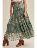 Floral Embroidered Tiered Maxi Skirt with Scalloped Hem-7