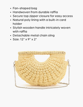 Handwoven Raffia Fan-Shaped Bag with Wooden Handle - 0