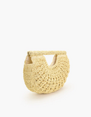 Handwoven Raffia Fan-Shaped Bag with Wooden Handle-1