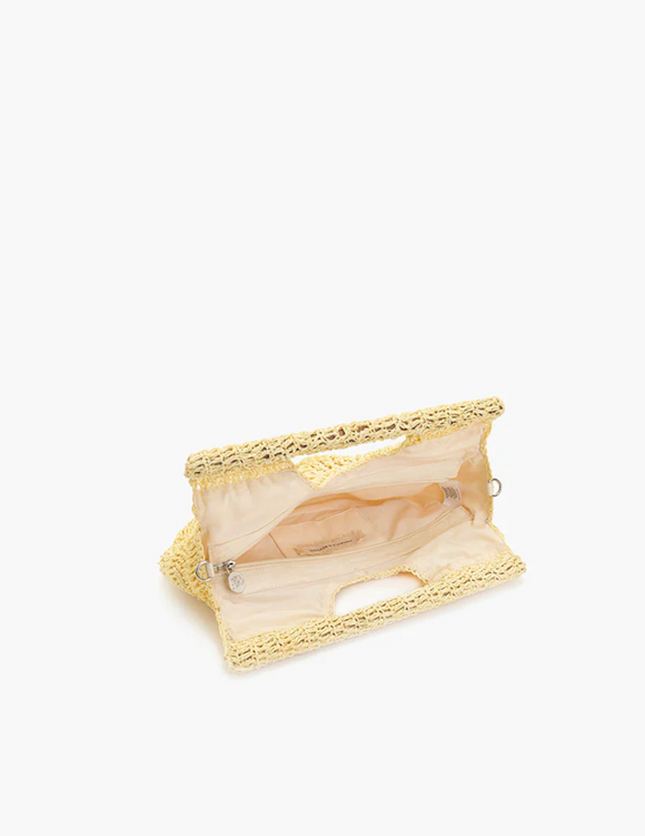 Handwoven Raffia Fan-Shaped Bag with Wooden Handle