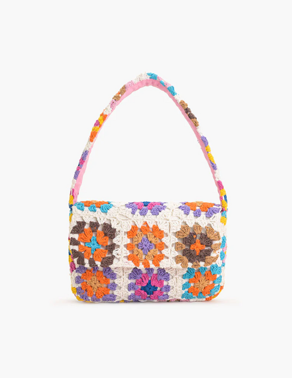 Pastel Crochet Shoulder Bag with Magnetic Flap Closure