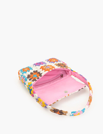 Pastel Crochet Shoulder Bag with Magnetic Flap Closure - 0