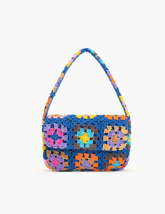 Pastel Crochet Shoulder Bag with Magnetic Flap Closure