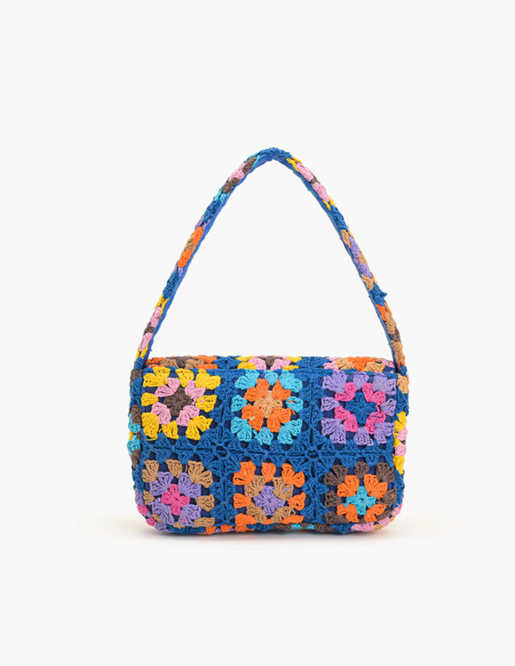 Pastel Crochet Shoulder Bag with Magnetic Flap Closure