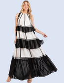 Black & White Color Block Maxi Dress with Ruffle Tiers-2